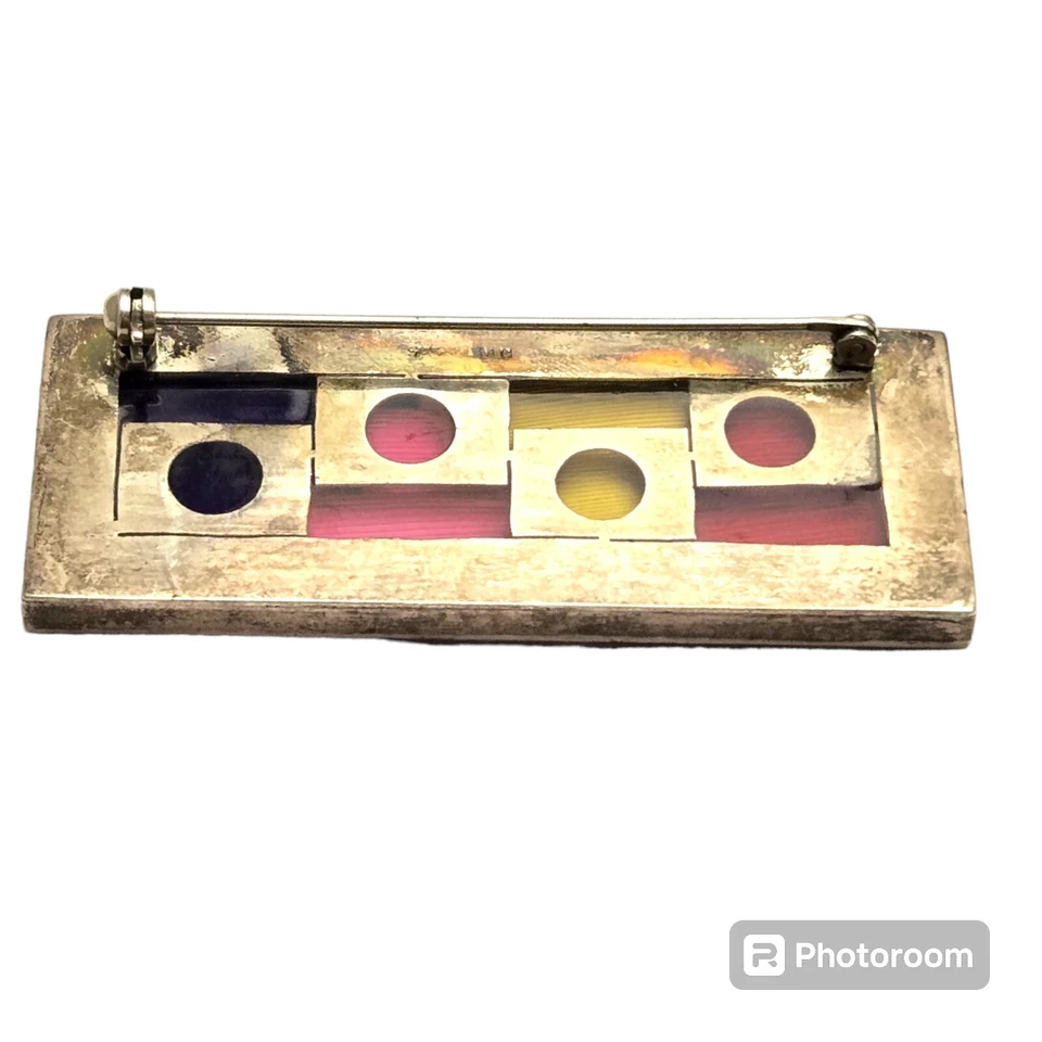 Broche de broche de vidro retangular personalizado vintage prata esterlina estúdio arte vidro  - Imagem 2 de 4