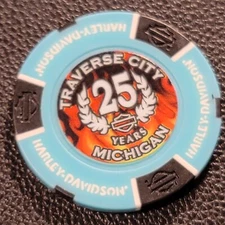 CLASSIC MOTOR SPORTS 25th Ann.~MICHIGAN (Aqua Full) Harley PokerChip (CLOSED)