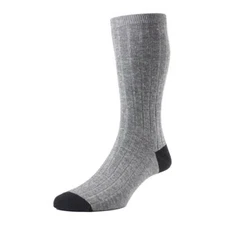 Pantherella Contrast Heel & Toe Linen and Cotton Ribbed Mid Calf Sock - Men