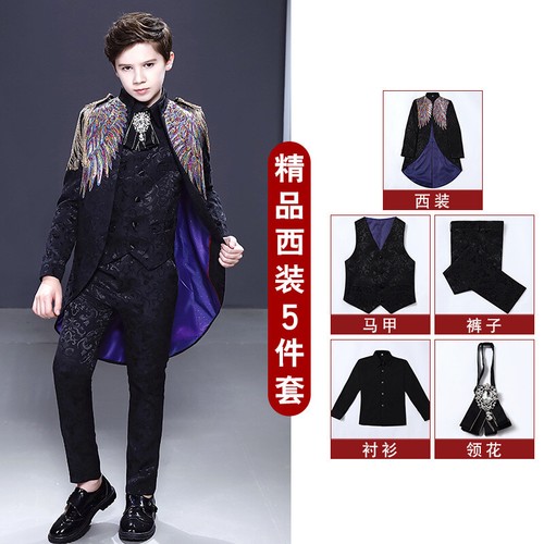 Children Kid's Boy's Sequins Stage Suit Jackets Tuxedo Swallow-tailed Coat Party - Picture 26 of 27