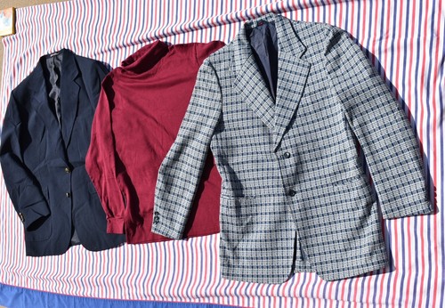 Vintage 70s Lot, Kmart Blue Plaid Double Knit Golf Sport Coat Jacket Blazer 42L - Picture 2 of 14
