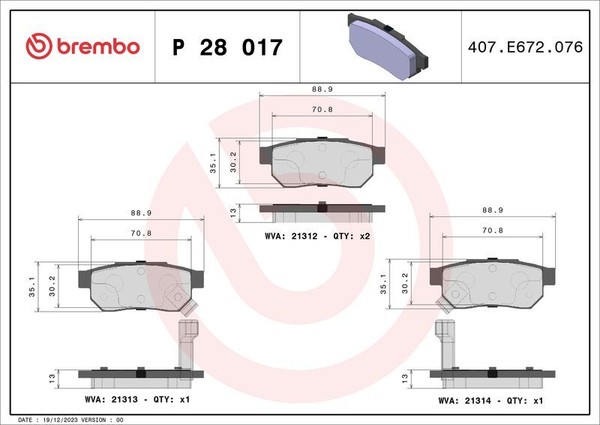 Brembo P 28 017 Bremsbelagsatz, Scheibenbremse FüR Honda MG Rover-image