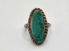 Vintage Size 5.5 Native Style Sterling Silver Ring Tall Oval Turquoise Stone