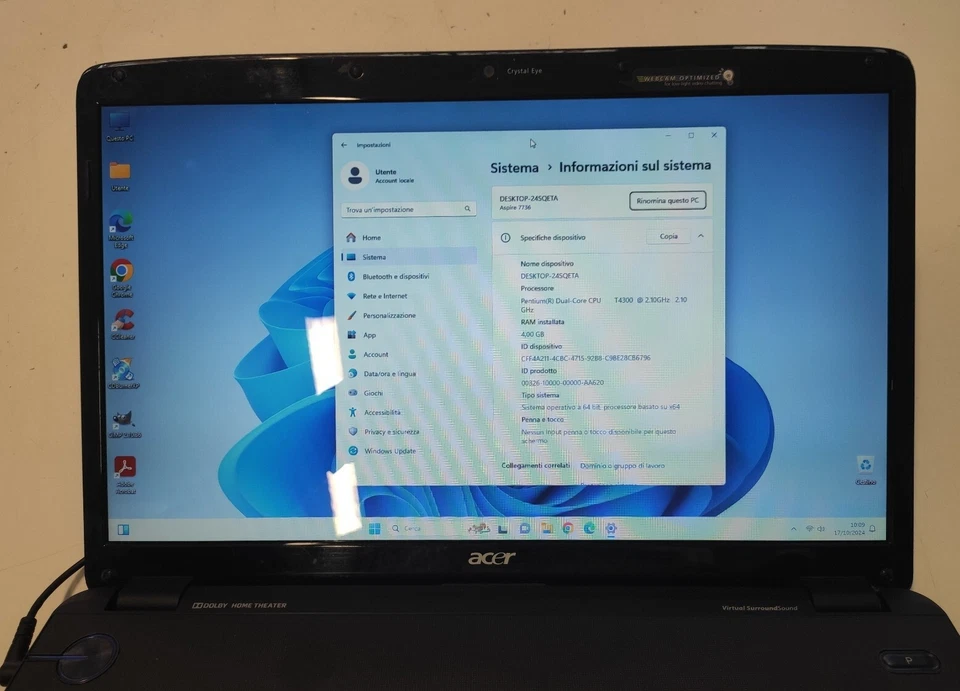 Acer ASPIRE 7736zg Windows Notebook 250GB SSD 4GB HDMI 17,3" - Immagine 2 di 4