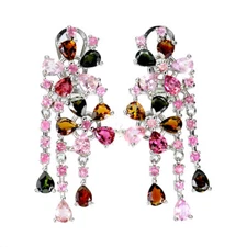 925 Sterling Silver Earrings Pear Tourmaline Natural Gemstone Jewelry Gift