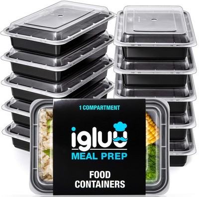 Igluu Meal Prep Containers 20 Pcs Rectangular, Black bases and clear lids 