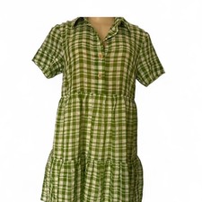 Urban Outfitters Green Plaid Button Up Dress Size Xsmall