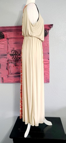 Black Coral Beige Maxi Blouson Dress Size L Style & Co Abstract / Geometric - Picture 9 of 13
