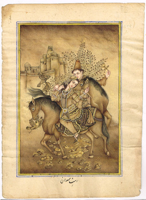 Hand Miniature Painting A Persian Couple On Horse Fine Art On Paper 6.5x9''