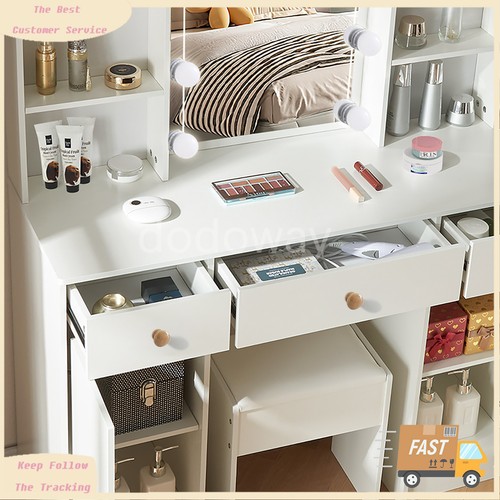 3 Schubladen mit LED Spiegel Schmink Schminktisch Set Schlafzimmer Schminktisch Kommode Hocker - Bild 8 von 10
