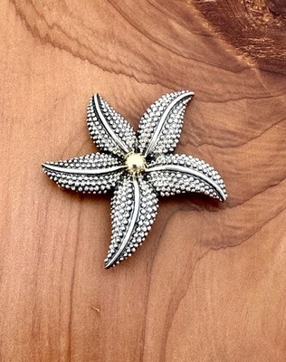 Estate Ca 1980 Sterling Silver 18k Gold Accent Starfish Star Flower Brooch Pin