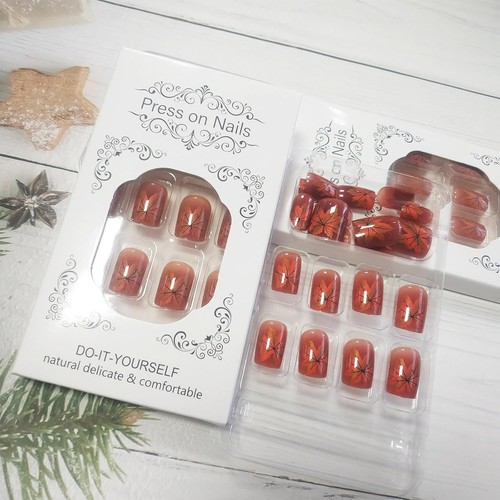 Chrome Metal Maple Leaves Press on Nails Short Square Thanksgiving Maple 8 - Picture 5 of 7