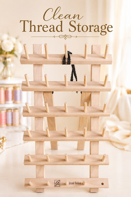 June Tailor Wooden Thread Rack 30 Spool Fold Out Wood Stand Sewing Thread Holder