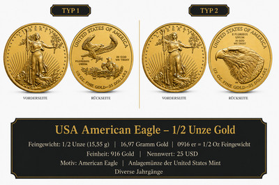 USA 25 $  American Gold Eagle 1/2 Oz Gold Diverse Jahre Typ 1 oder 2