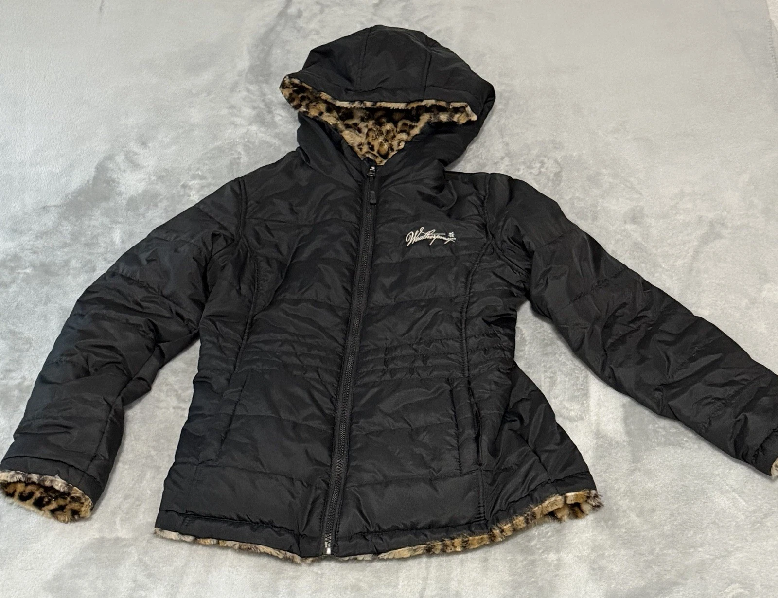 Weatherproof Reversible Hoodie Jacket Womens Size Large Animal Print & Black