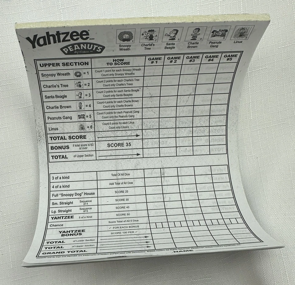 2008 Charlie Brown Yahtzee Peanuts Christmas Complete Very Good Cond FREE SHIP - Image 2 of 4