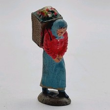 Antike alte Lineol / Massefigur - Dame Frau mit Korb - B&auml;uerin Kiepe