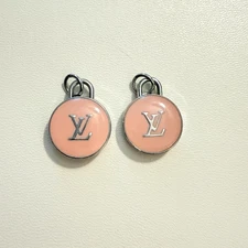 LV Zipper Pull Upcycled Charm Pendant Repurposed Silver Tone & Pink