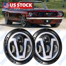2025 Newest Pair 7" Round LED Halo Sealed Headlights for Ford Mustang 1964-1978