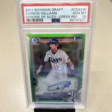 CARSON WILLIAMS PSA 10 2021 BOWMAN DRAFT CHROME AUTO GREEN REFRACTOR RC 45/99