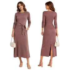 Evereve Alfie Ribbed Wrap Midi Sweater Dress w/ Back Slit, Sz Sml, NWOT