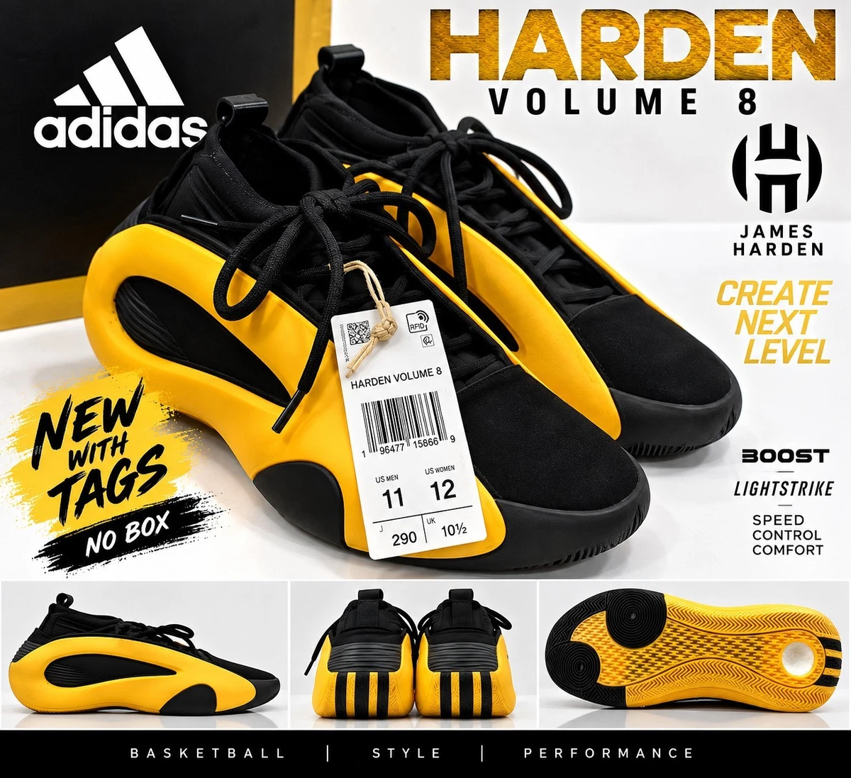 シューズ(男性用)  Harden Vol. 8 Black Yellow Las mejores ofertas en Adidas Harden Vol. 8 Black Yellow | eBay