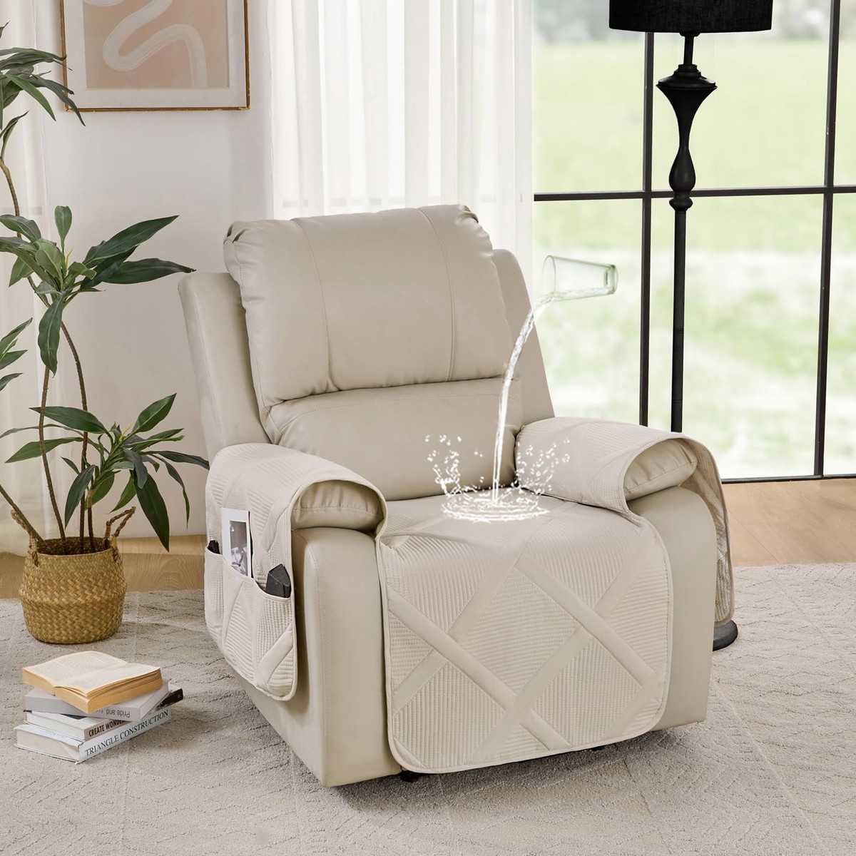 Backless Quilted Recliner Covers, Beige Lazy Boy Chair Covers