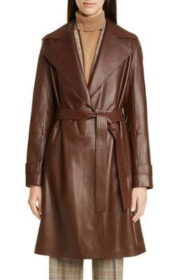 Formal Halloween Brown Fashionable Lambskin Causal Women Trench Coat New Leather