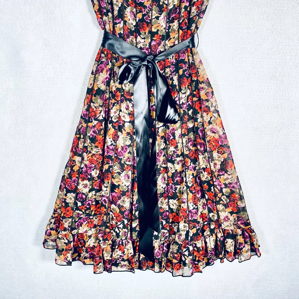 Vintage Jessica Howard y2k Dress Womens M Multicolor Pleated Belted Whimsy Goth - Image 2 of 4