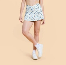 Blogilates Women's Criss Cross Slit High Rise Skort Blue Floral Size Small NWT