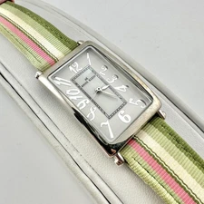 AK Anne Klein Watch Womens Rectangular Silver Tone Stripe Band - New Battery