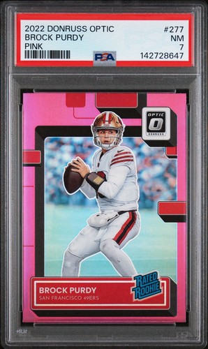 2022 DONRUSS OPTIC RATED ROOKIE PINK #277 BROCK PURDY PSA 7