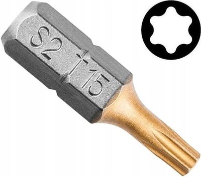 T15 x 25mm Torx Bit, Titanbeschichtet, 1/4'' S2 Stahl