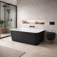 Image of 1700mm Back to Wall Freestanding Bath Black & White Modern Rectangular Bath Tub