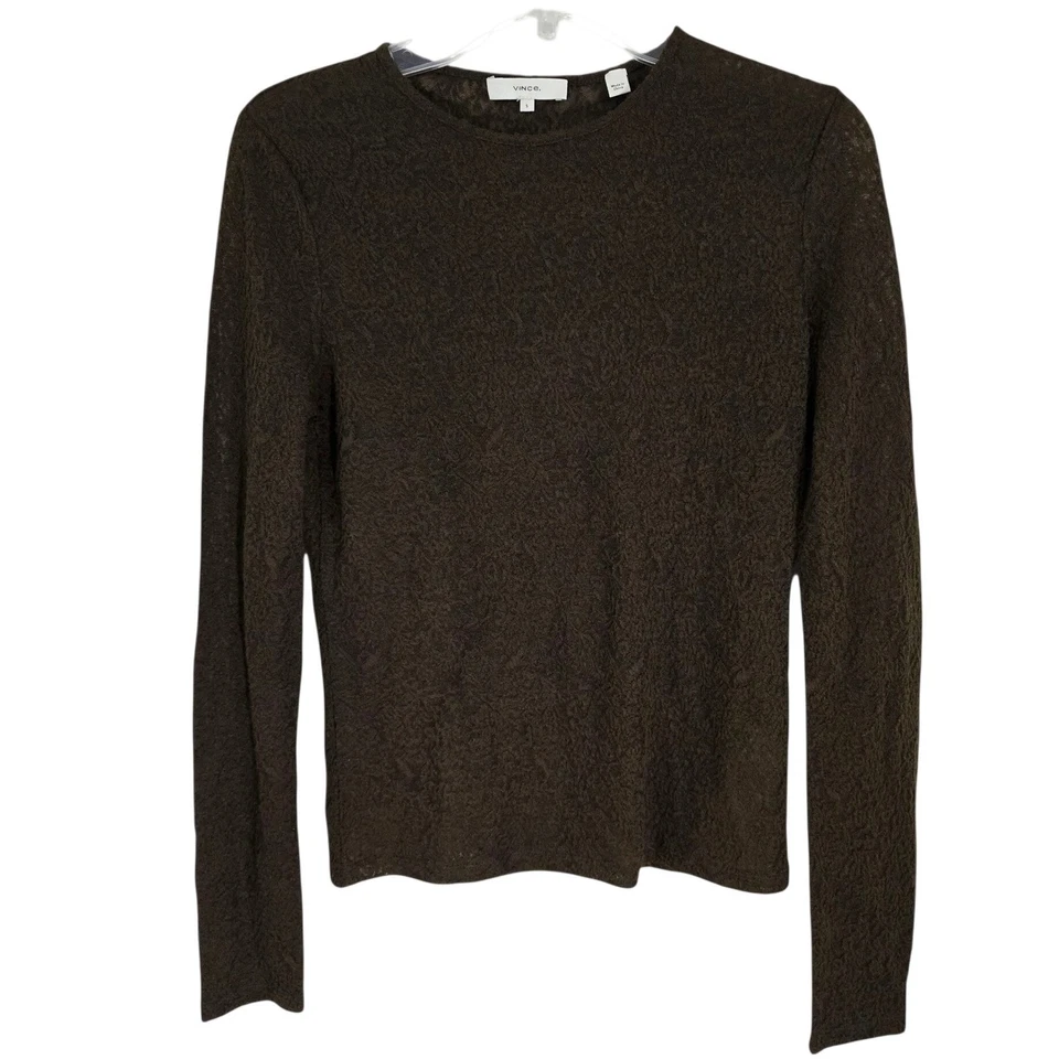 Vince Brown Textured Knit Long Sleeve Top Wool Blend Lightweight Small S - Image 3 of 4