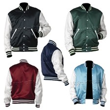 Men Varsity Satin Classic Jacket Bomber Style Letterman Baseball College Jacket