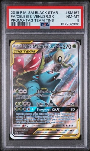 PSA 8 Celebi & Venusaur GX Tag Team Tins SM167 Black Star Promo 2019 Pokemon