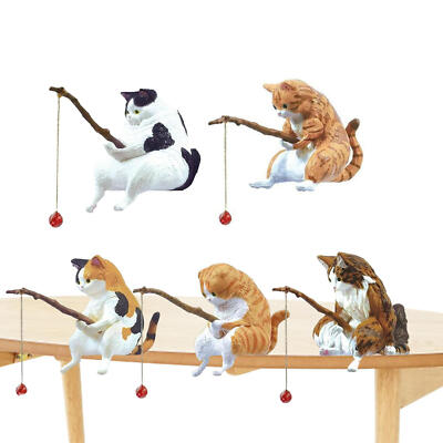 Resin Cat Figurine Mini Garden Statue Cat Fishing Ornament for Fish Tank Side