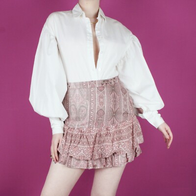 Vintage 2000er Y2K Mini rosa Boho Nieten Paisley kurzer Rüschen Micro Rock kleine 10