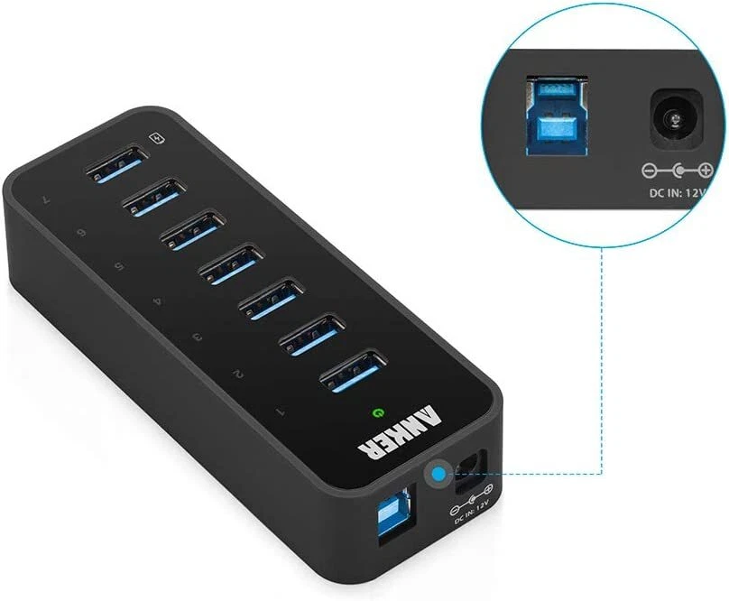 Anker 7-Port USB 3.0 Data Hub w/ 36W Power Adapter BC 1.2 Charging Port Splitter - Image 2 of 4