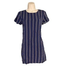Forever 21 Women's XL 100% Rayon Blue Striped Knee Length Shirt Dress Casual