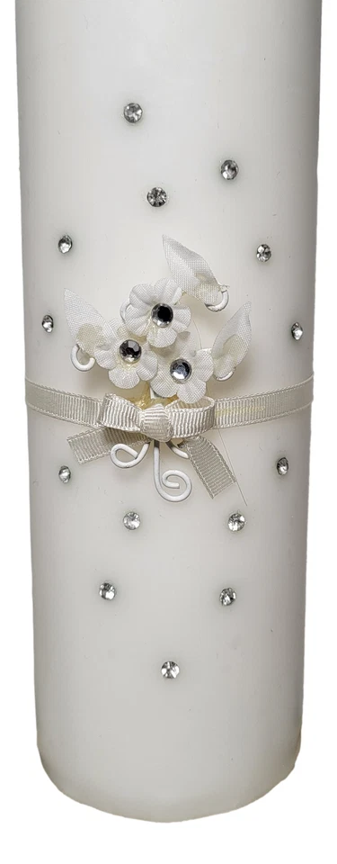 Juego de velas Unity pilar de boda blanco 9" y 2 10" cónicas elegantes pedrería Foto 3 de 4