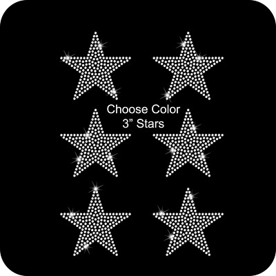 Sheet of 6 Stars 3'' Inches Rhinestone Transfer Hotfix Bling Iron On