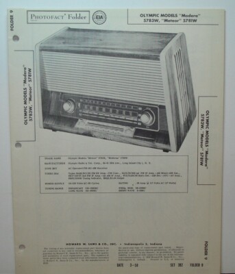 SAMS PHOTOFACT FOLDER 392-9 OLYMPIC TUBE RADIO MODERA 5783E METEOR 5781W 