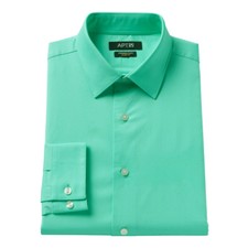 New APT 9 Mens Slim Flex Spread Collar Stretch Fabric Dress Shirt Green MSRP 45