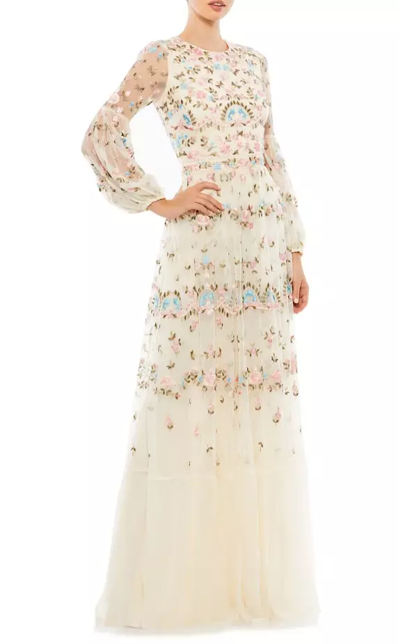 Embroidered long sleeve clearance gown