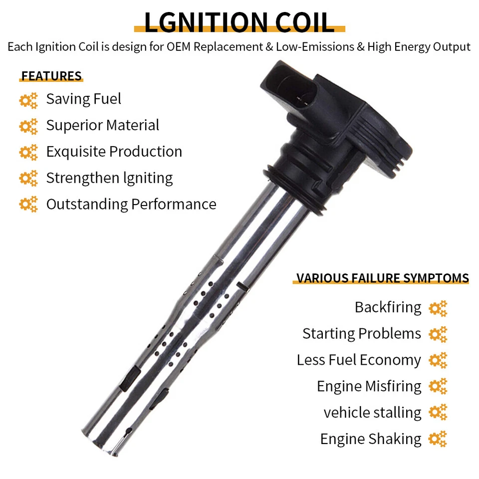 Bobina de encendido CNPAPC UF575 y bujías para Audi A3 A4 A5 TT GTI Passat 2,0 L Foto 3 de 4