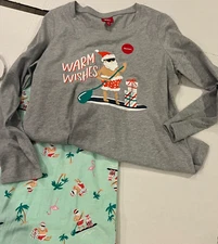 womens size large christmas pajamas Grey Long Sleeve Santa PJ Set hawaii sup