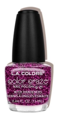 LA COLORS 445 Glistening Purple Color Craze Nail Polish Sparkling Magenta Look