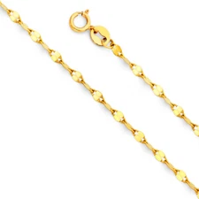 14K Solid Gold 2mm Twisted Mirror Chain Necklace with Spring Ring Clasp